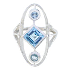 Blue Topaz Trilogy German 92.5 Silver Blue Gemstones Slim Graceful Ring Jewellery