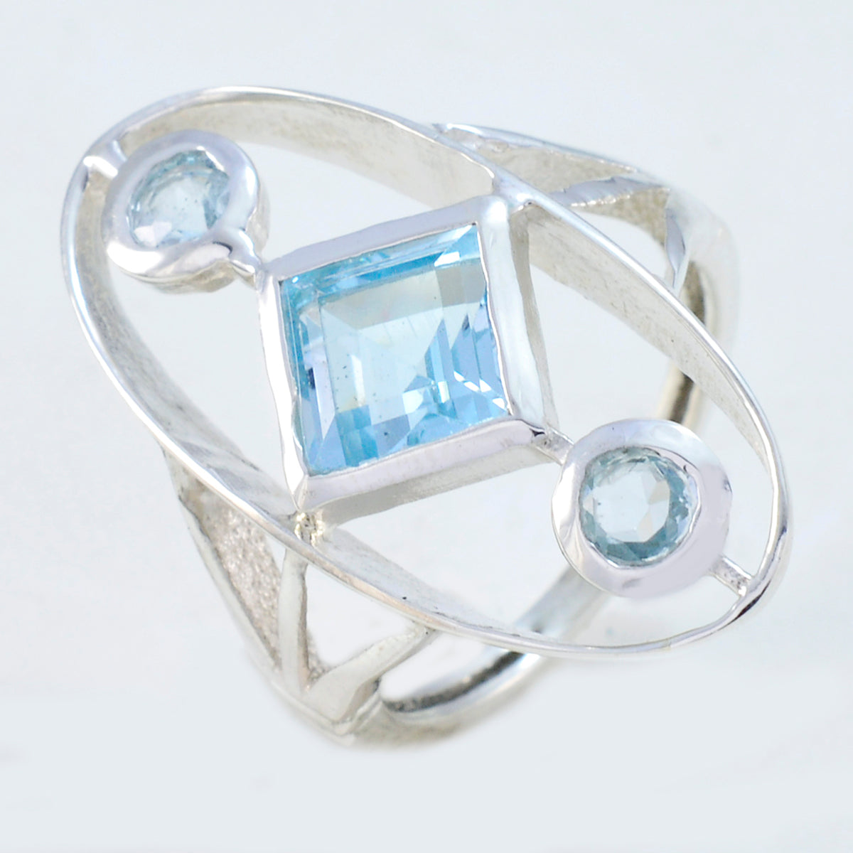 Blue Topaz Trilogy German 92.5 Silver Blue Gemstones Slim Graceful Ring Jewellery