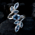 Blue Topaz Hepta Moroccan 925 Sterling Silver Blue Gemstone Classic Leafy Ring Jewelry