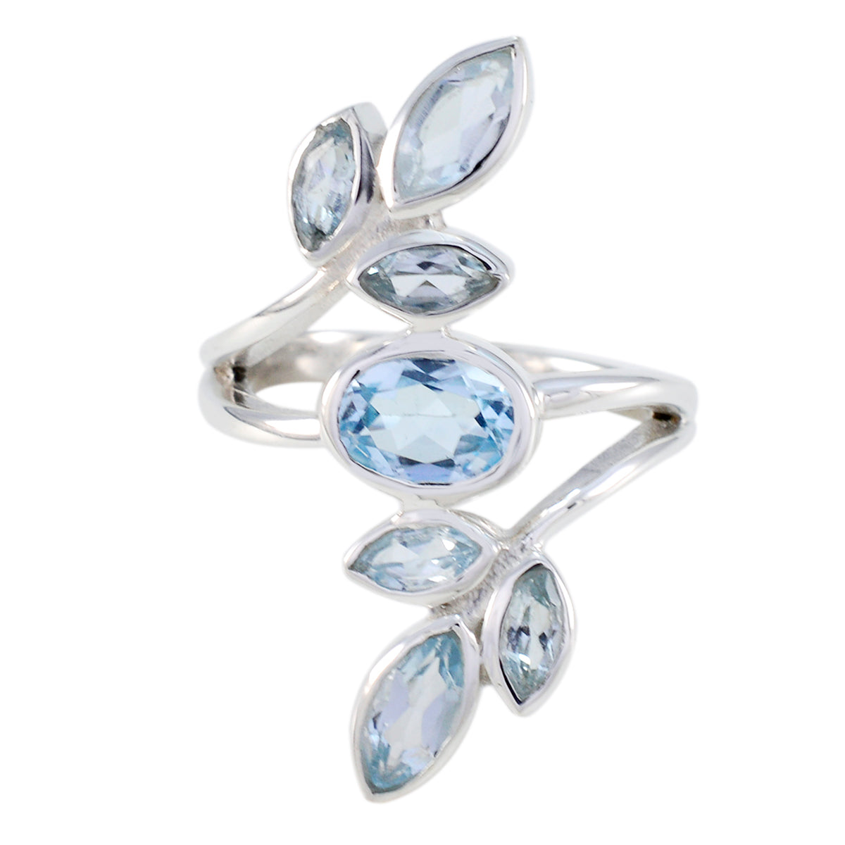 Blue Topaz Hepta Moroccan 925 Sterling Silver Blue Gemstone Classic Leafy Ring Jewelry Hoofdafbeelding