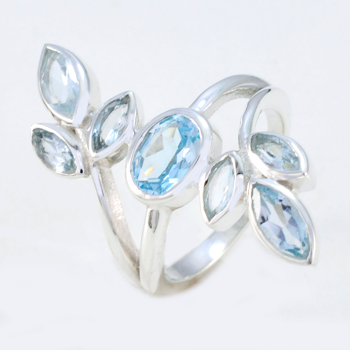 Blauwe Topaas Hepta Marokkaanse 925 Sterling Zilver Blauwe Edelsteen Klassieke Bladvormige Ring Sieraden Secundaire afbeelding
