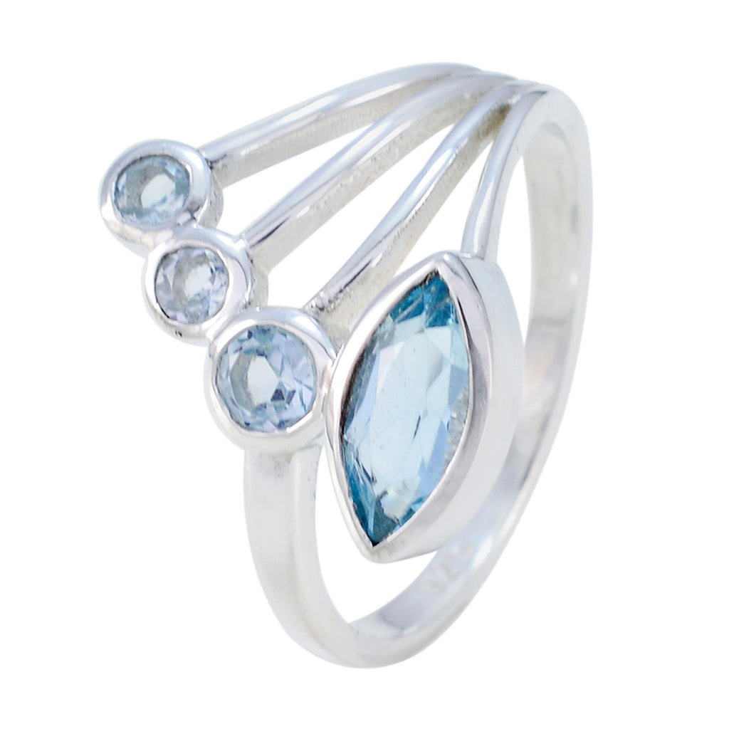 Blue Topaz quarter Moroccan 92.5 Silver Blue Gems Slim Trendy Ring Jewelry