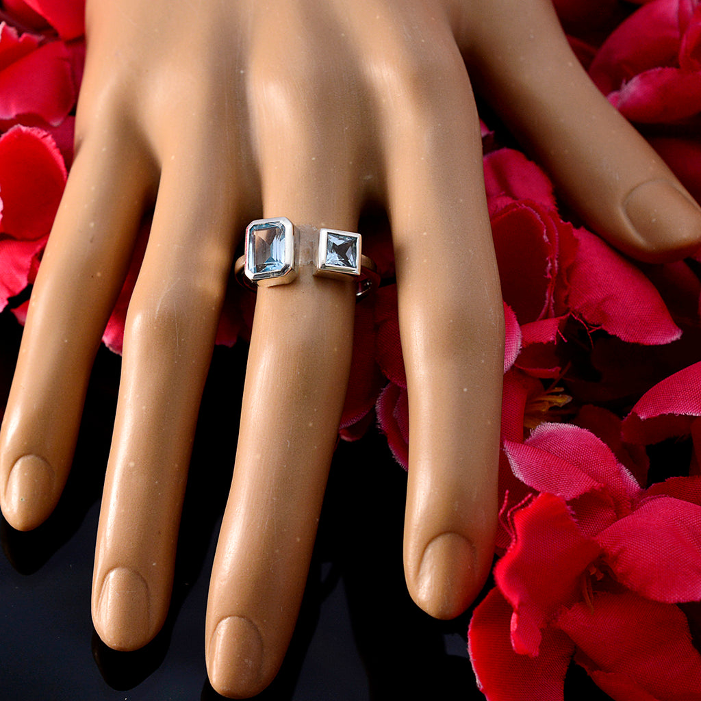 Blue Topaz Toi et Moi Turkish Sterling Silver Blue Gemstone Whisper thin Abstract Ring Jewellery