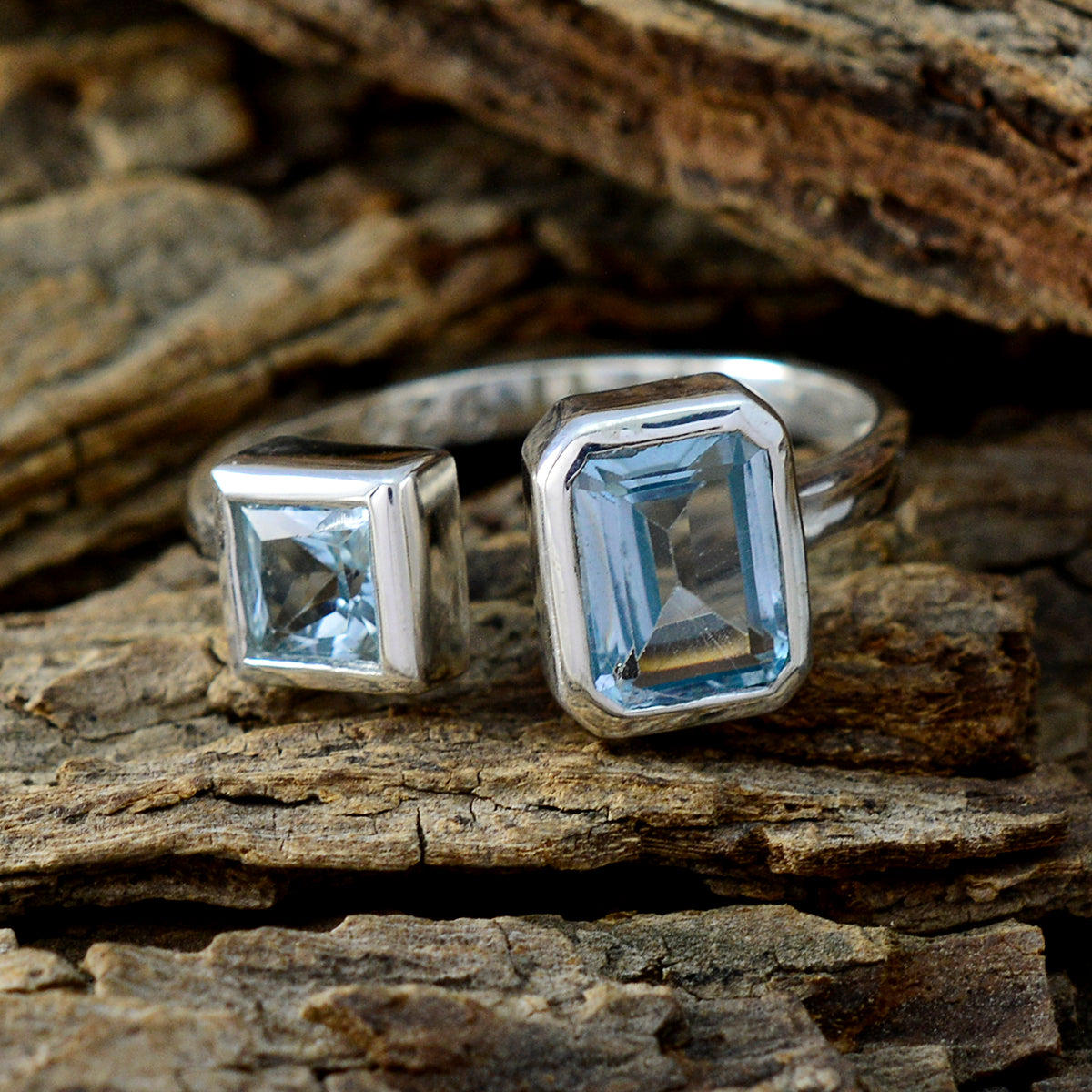 Blue Topaz Toi et Moi Turkish Sterling Silver Blue Gemstone Whisper thin Abstract Ring Jewellery