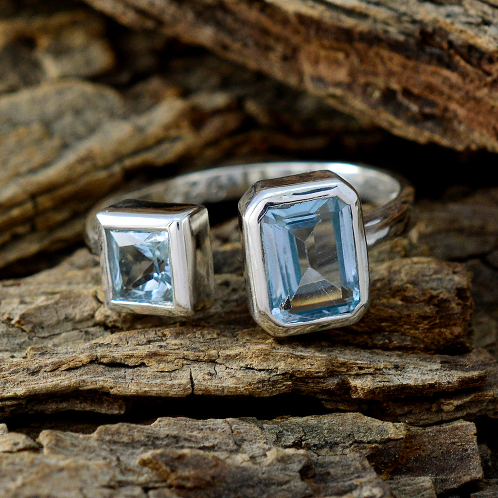 Blue Topaz Toi et Moi Turkish Sterling Silver Blue Gemstone Whisper thin Abstract Ring Jewellery
