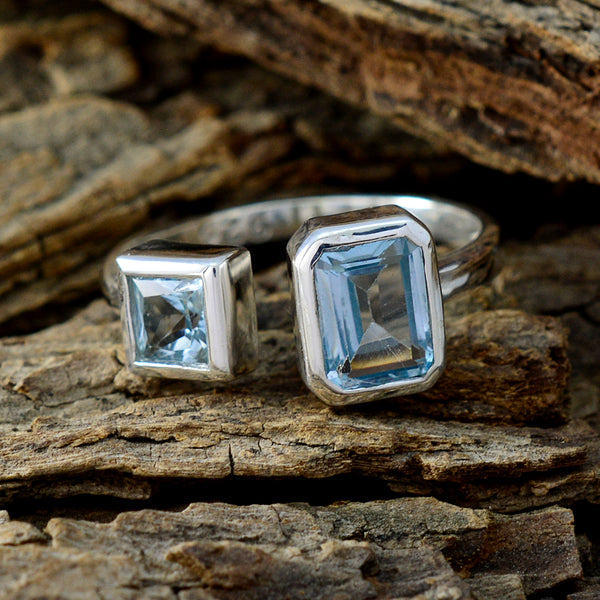 Blue Topaz Toi et Moi Turkish Sterling Silver Blue Gemstone Whisper thin Abstract Ring Jewellery