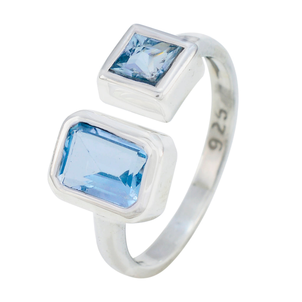 Blue Topaz Toi et Moi Turkish Sterling Silver Blue Gemstone Whisper thin Abstract Ring Jewellery