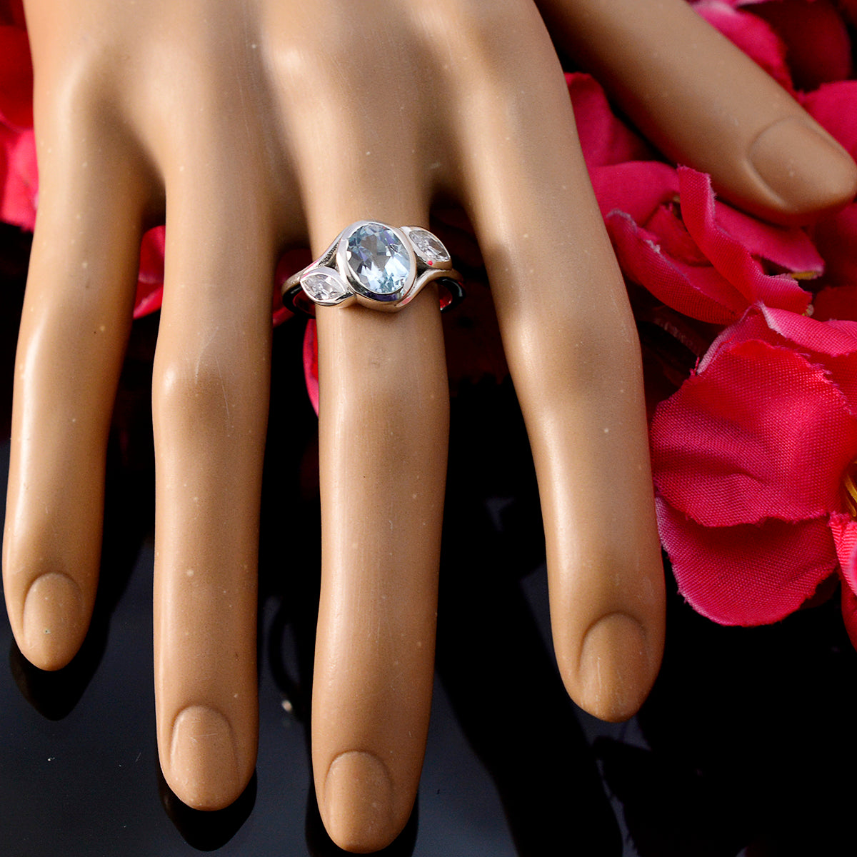 Blue Topaz Trilogy African 925 Sterling Silver Blue Gems Slim Romantic Ring Jewellery