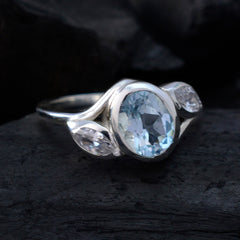 Blue Topaz Trilogy African 925 Sterling Silver Blue Gems Slim Romantic Ring Jewellery