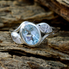 Blue Topaz Trilogy African 925 Sterling Silver Blue Gems Slim Romantic Ring Jewellery