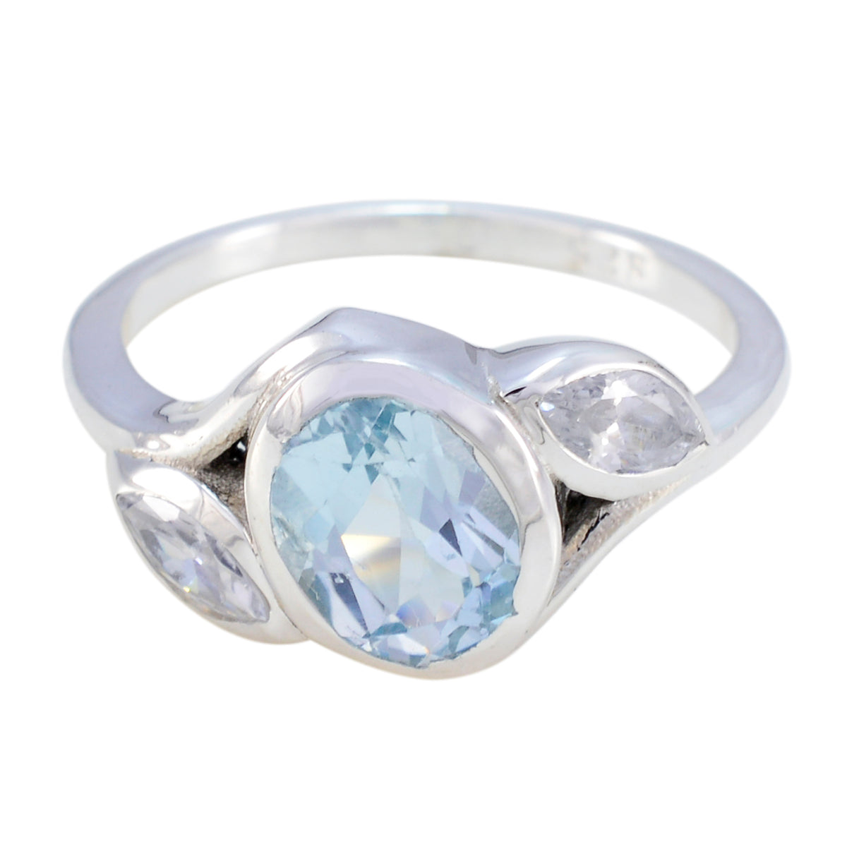 Blue Topaz Trilogy African 925 Sterling Silver Blue Gems Slim Romantic Ring Jewellery