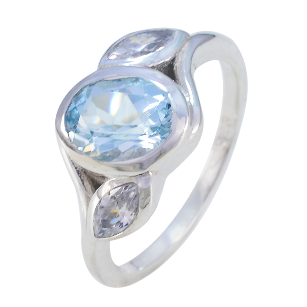 Blue Topaz Trilogy African 925 Sterling Silver Blue Gems Slim Romantic Ring Jewellery
