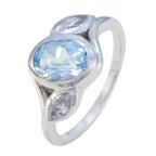 Blue Topaz Trilogy African 925 Sterling Silver Blue Gems Slim Romantic Ring Jewellery