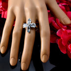 Blue Topaz quarter French 92.5 Silver Blue Gemstone Minimal Floral Ring Jewellery