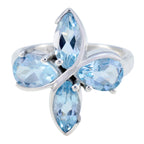 Blue Topaz quarter French 92.5 Silver Blue Gemstone Minimal Floral Ring Jewellery
