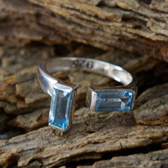 Blue Topaz Toi et Moi American 92.5 Silver Blue Gems Whisper thin Sophisticated Ring Jewelry