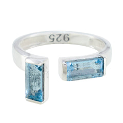 Blue Topaz Toi et Moi American 92.5 Silver Blue Gems Whisper thin Sophisticated Ring Jewelry