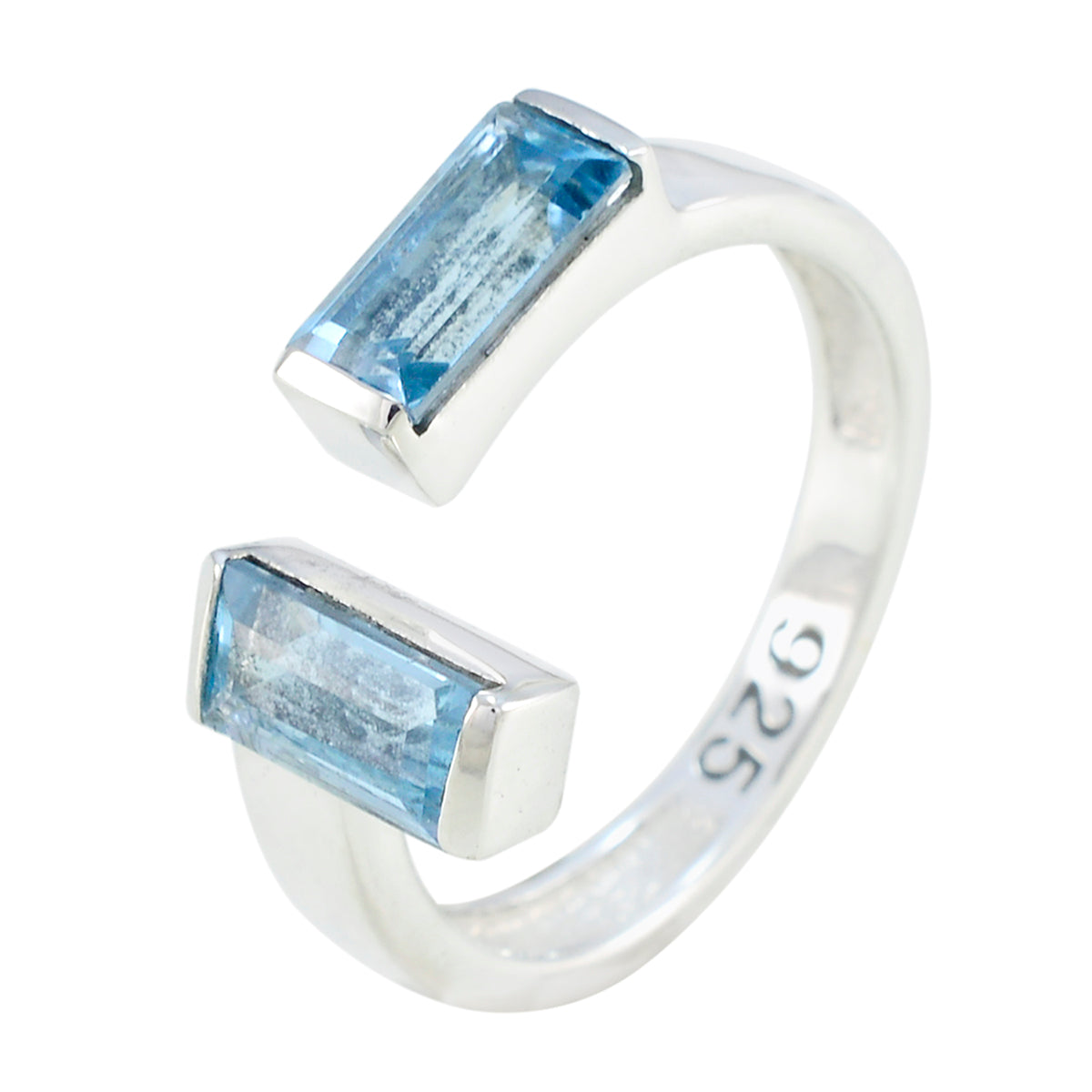 Blue Topaz Toi et Moi American 92.5 Silver Blue Gems Whisper thin Sophisticated Ring Jewelry