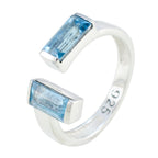 Blue Topaz Toi et Moi American 92.5 Silver Blue Gems Whisper thin Sophisticated Ring Jewelry