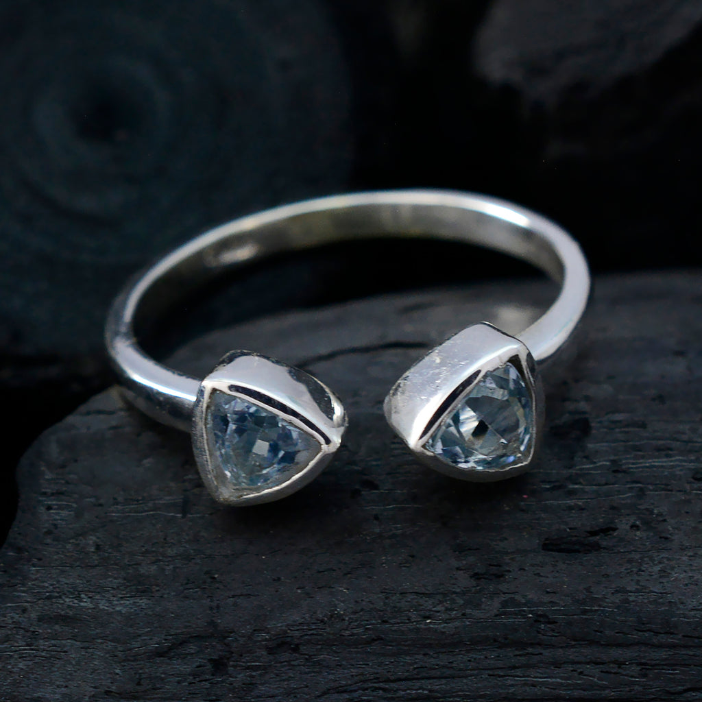 Blue Topaz Toi et Moi Turkish Silver Blue Gemstone Dainty Luxurious Ring Jewelry