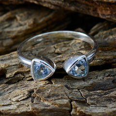 Blue Topaz Toi et Moi Turkish Silver Blue Gemstone Dainty Luxurious Ring Jewelry