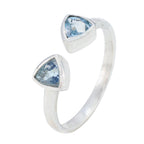 Blue Topaz Toi et Moi Turkish Silver Blue Gemstone Dainty Luxurious Ring Jewelry
