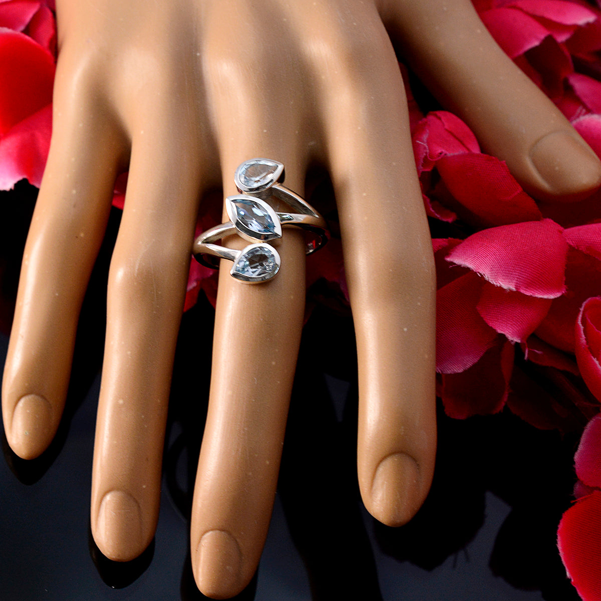 Blue Topaz Trilogy African 92.5 Silver Blue Gems Classic Fairytale Ring Jewelry