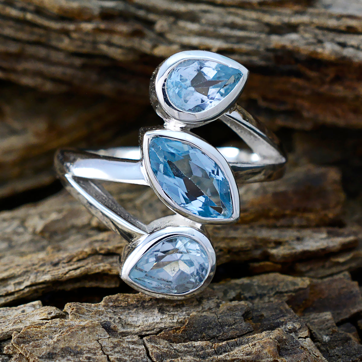 Blue Topaz Trilogy African 92.5 Silver Blue Gems Classic Fairytale Ring Jewelry