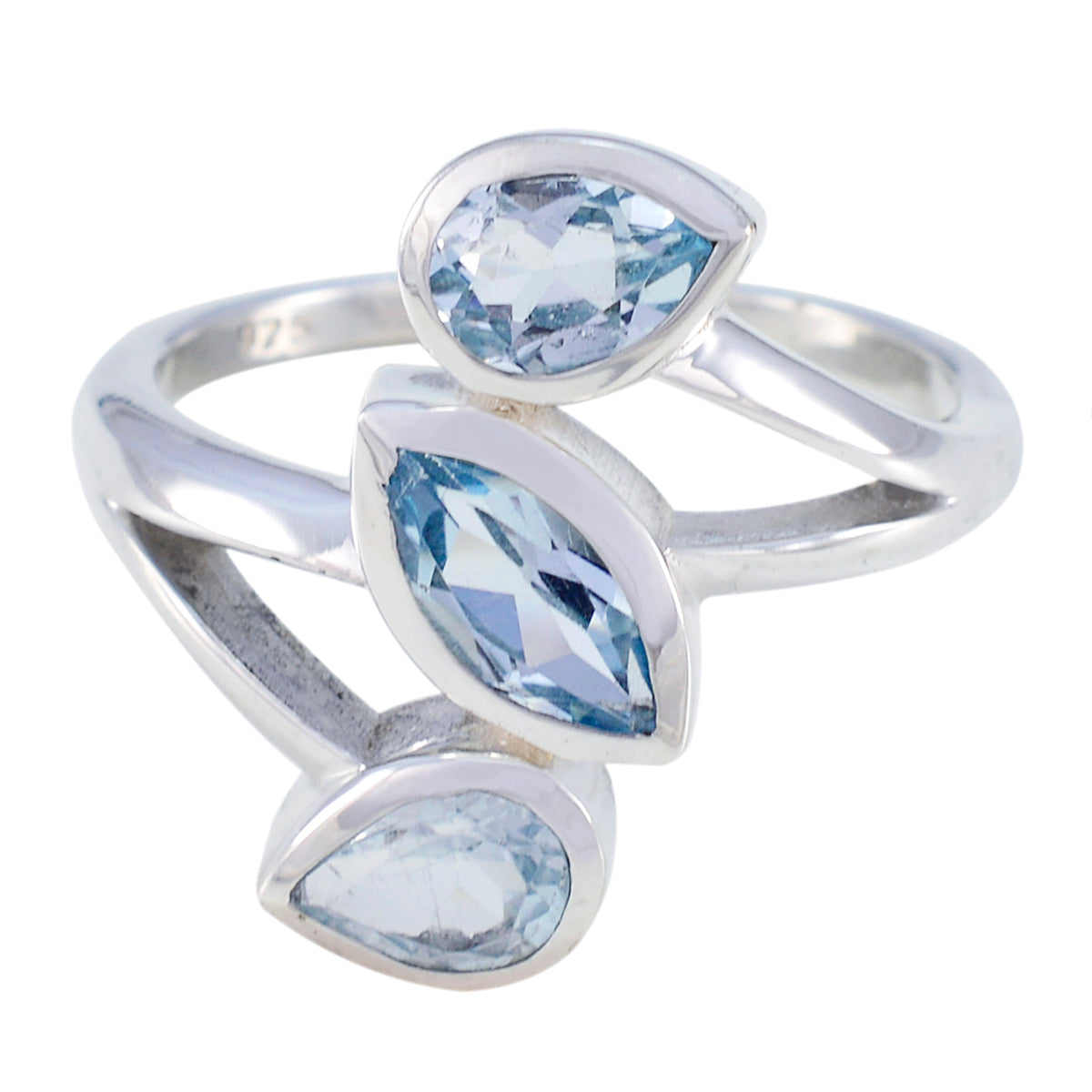Blue Topaz Trilogy African 92.5 Silver Blue Gems Classic Fairytale Ring Jewelry Hoofdafbeelding