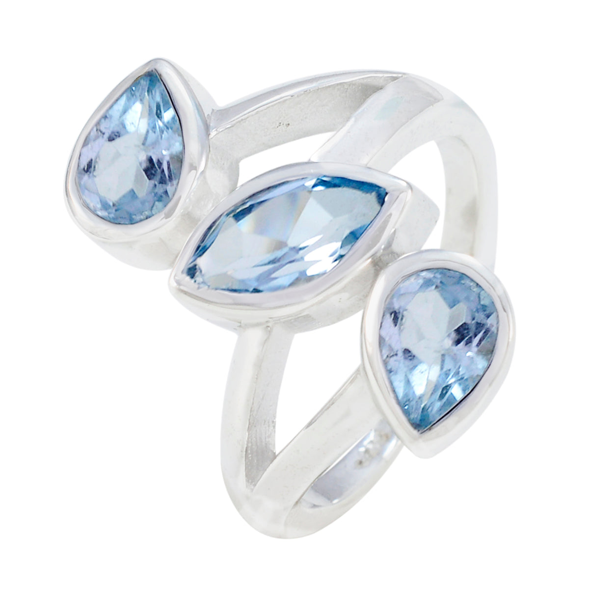 Blauwe Topaas Trilogie Afrikaanse 92,5 Zilveren Blauwe Edelstenen Klassieke Sprookjesachtige Ring Sieraden Secundaire afbeelding