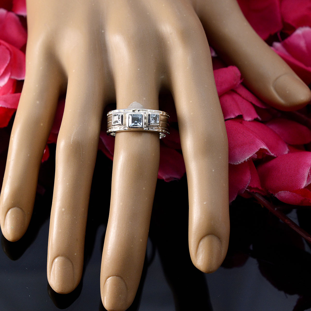 Blue Topaz Trilogy Egyptian Silver Blue Gemstone Eye catching Boho Band Jewellery