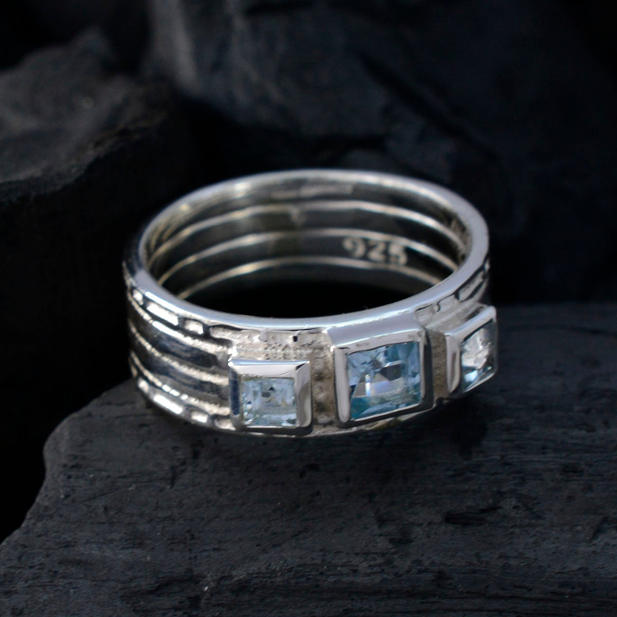 Blue Topaz Trilogy Egyptian Silver Blue Gemstone Eye catching Boho Band Jewellery