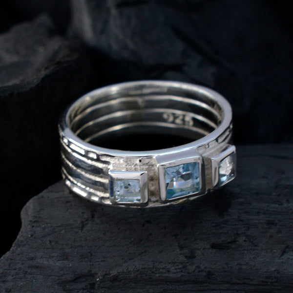 Blue Topaz Trilogy Egyptian Silver Blue Gemstone Eye catching Boho Band Jewellery