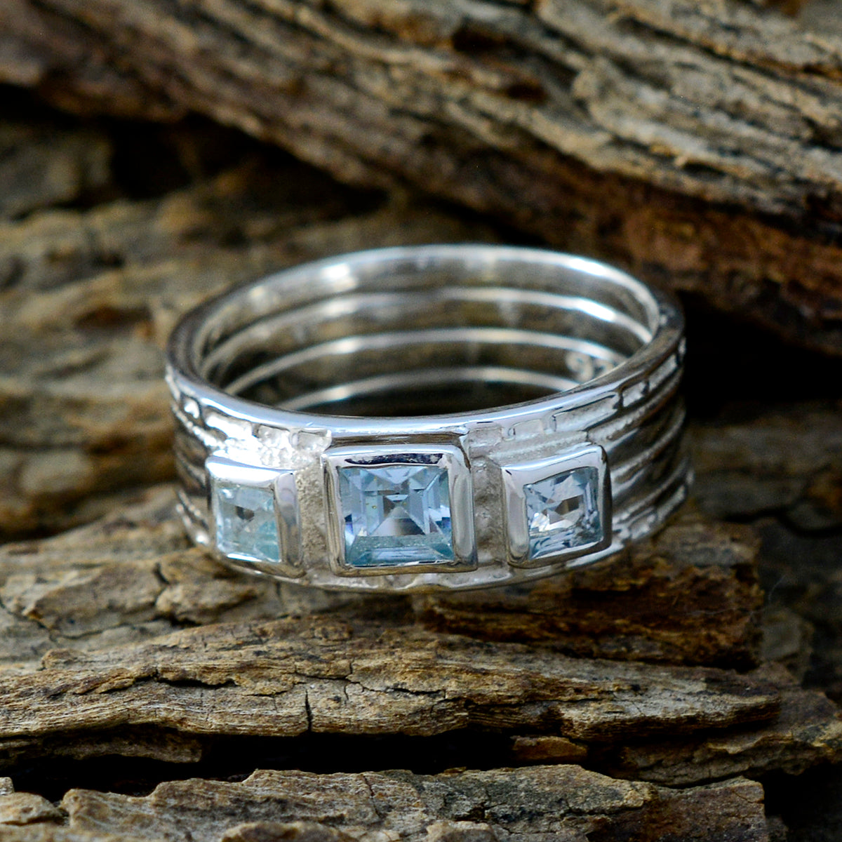 Blue Topaz Trilogy Egyptian Silver Blue Gemstone Eye catching Boho Band Jewellery