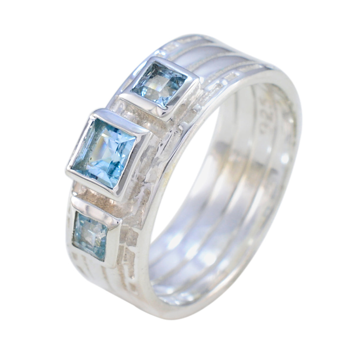 Blue Topaz Trilogy Egyptian Silver Blue Gemstone Eye catching Boho Band Jewellery