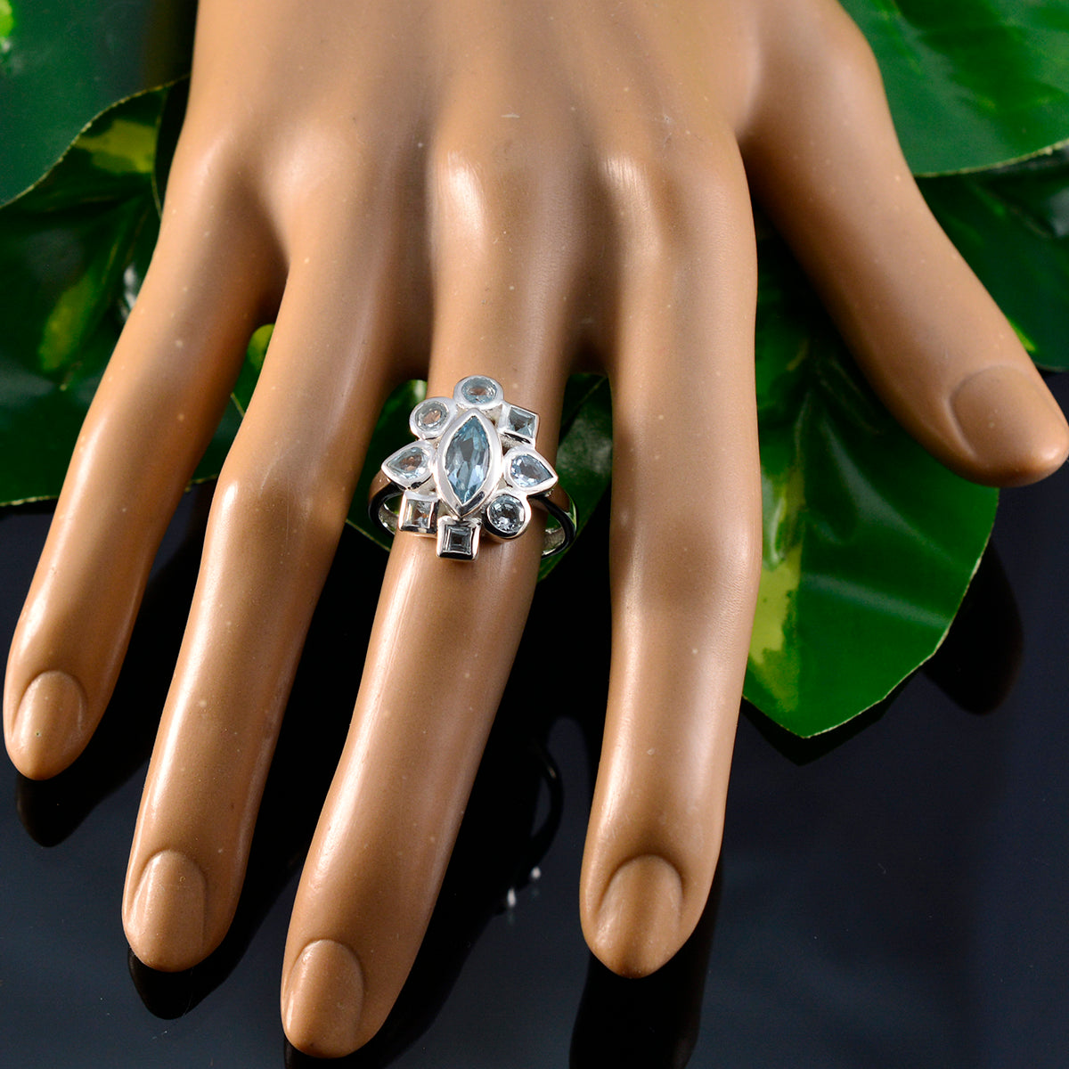 Blue Topaz navratna German 925 Sterling Silver Blue Gems Eye catching Trendy Ring Jewellery