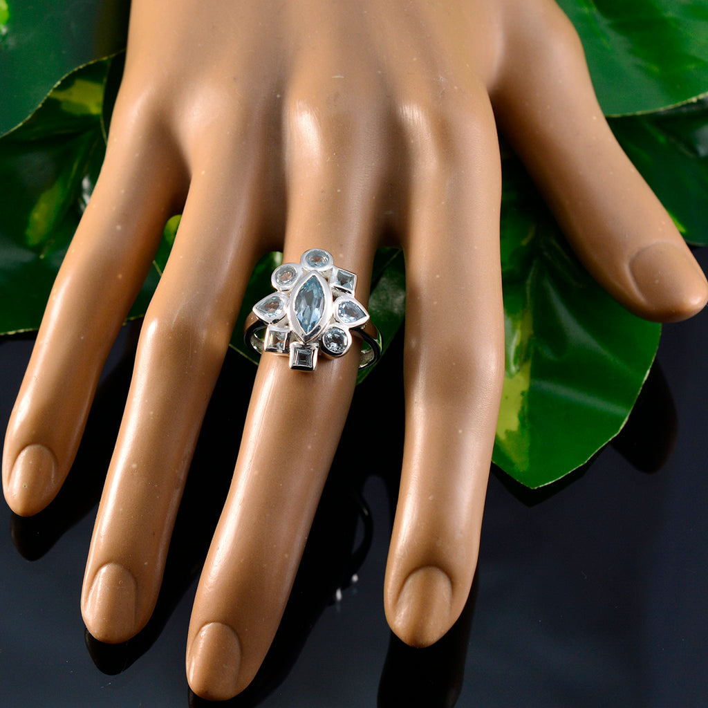 Blue Topaz navratna German 925 Sterling Silver Blue Gems Eye catching Trendy Ring Jewellery