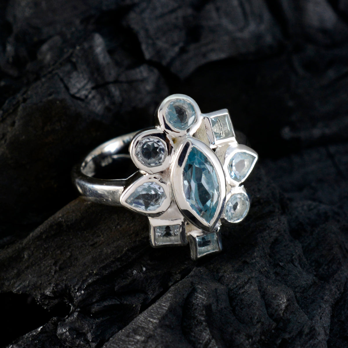 Blue Topaz navratna German 925 Sterling Silver Blue Gems Eye catching Trendy Ring Jewellery
