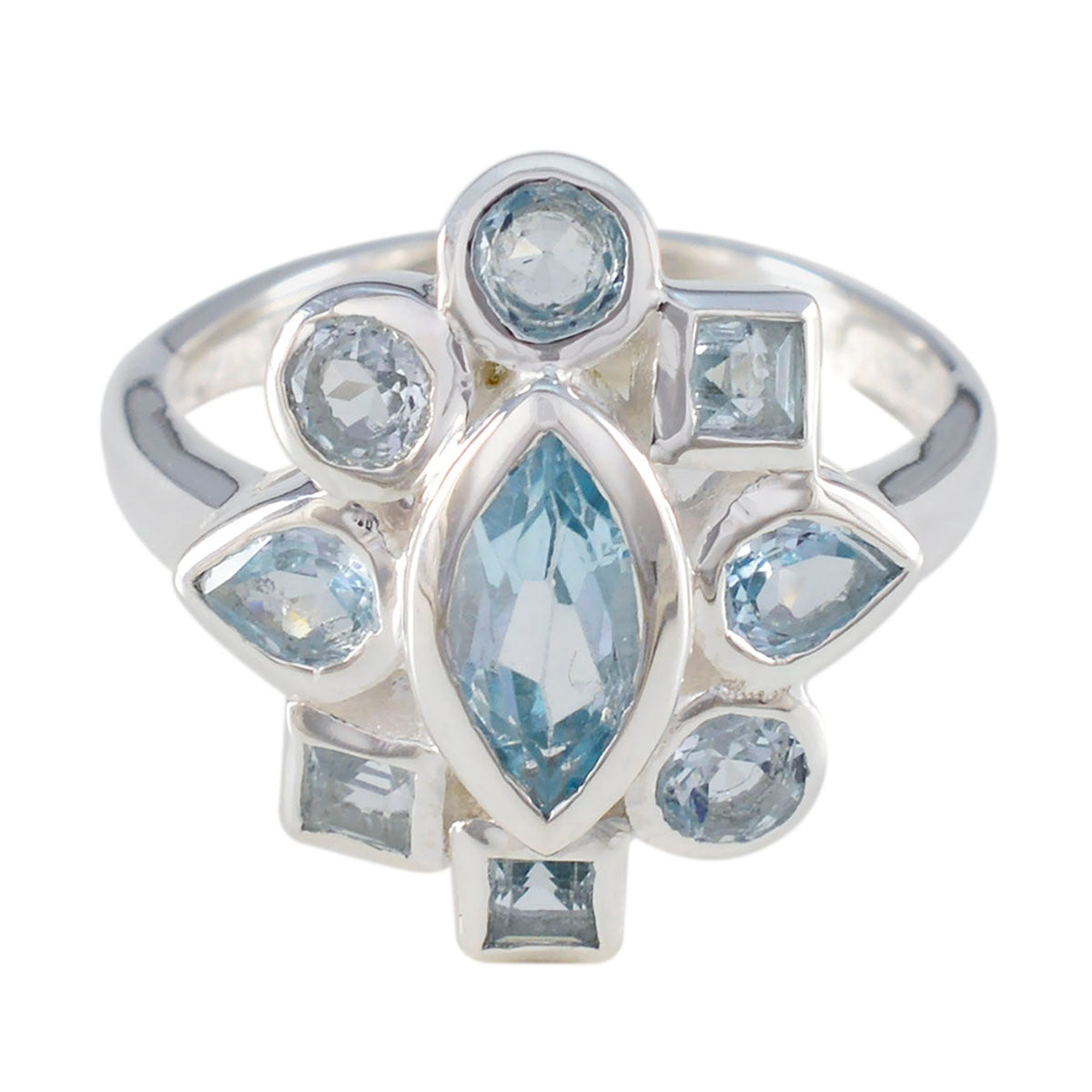 Blue Topaz navratna German 925 Sterling Silver Blue Gems Eye catching Trendy Ring Jewellery