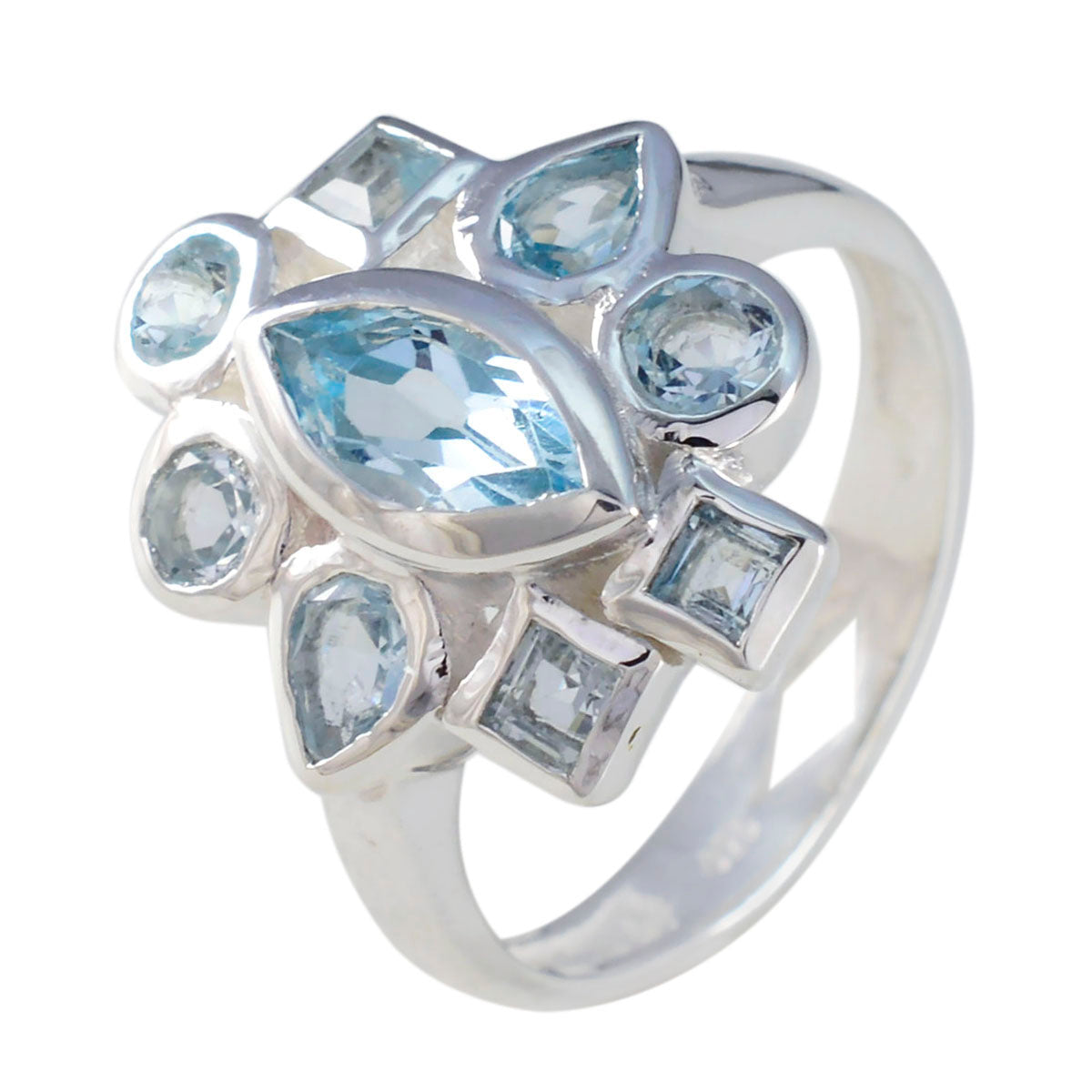 Blue Topaz navratna German 925 Sterling Silver Blue Gems Eye catching Trendy Ring Jewellery