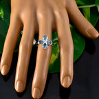 Blue Topaz quarter Korean Silver Blue Gemstone Dainty Floral Ring Jewellery