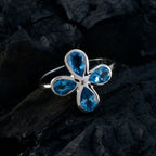 Blue Topaz quarter Korean Silver Blue Gemstone Dainty Floral Ring Jewellery