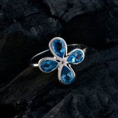 Blue Topaz quarter Korean Silver Blue Gemstone Dainty Floral Ring Jewellery