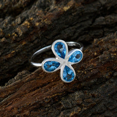 Blue Topaz quarter Korean Silver Blue Gemstone Dainty Floral Ring Jewellery