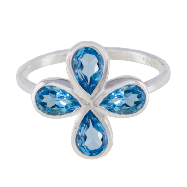 Blue Topaz quarter Korean Silver Blue Gemstone Dainty Floral Ring Jewellery