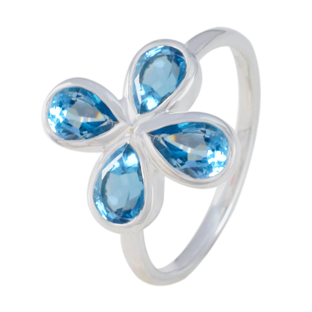 Blue Topaz quarter Korean Silver Blue Gemstone Dainty Floral Ring Jewellery