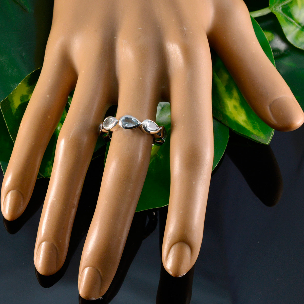 Blue Topaz multiple African 925 Silver Blue Gemstones Slim Eternity Band Jewellery