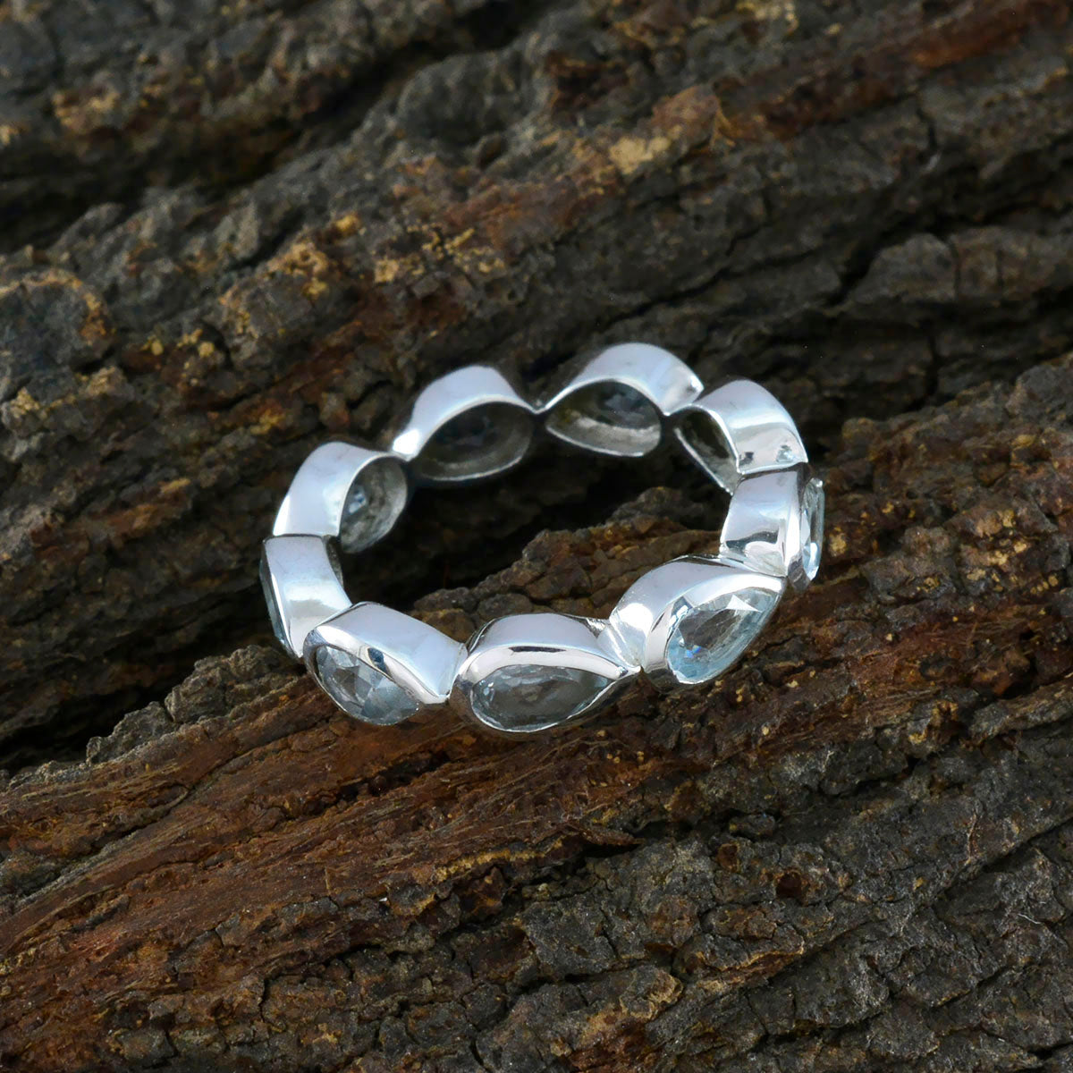 Blue Topaz multiple African 925 Silver Blue Gemstones Slim Eternity Band Jewellery