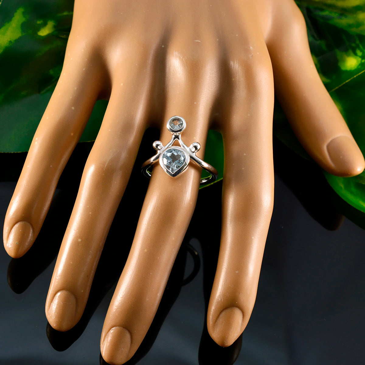 Blue Topaz Toi et Moi Indian 92.5 Silver Blue Gemstones Tiny Artisan Ring Jewellery