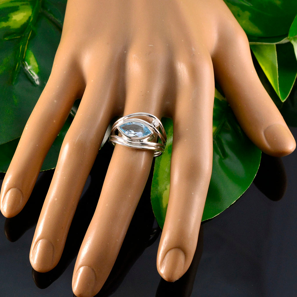Blue Topaz Toi et Moi Moroccan 92.5 Silver Blue Gems Tiny Abstract Ring Jewellery